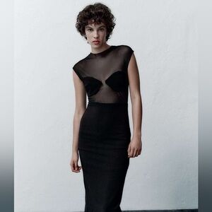 ZARA WOMAN NWT FW23 BLACK MIXED TULLE DRESS SIZE M  8486/707